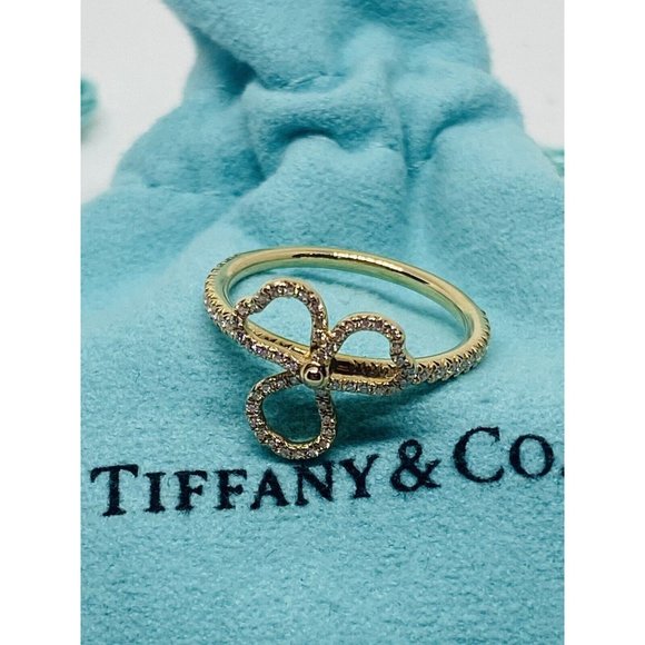 Tiffany & Co. "Paper Flowers" Open Clover 18K Rose Gold Size 5 .24CT Pouch Box - Picture 1 of 11